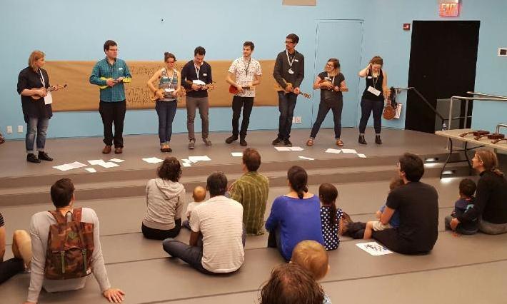The Crown Heights Ukulele Club runs a workshop at the Brooklyn Children's Museum