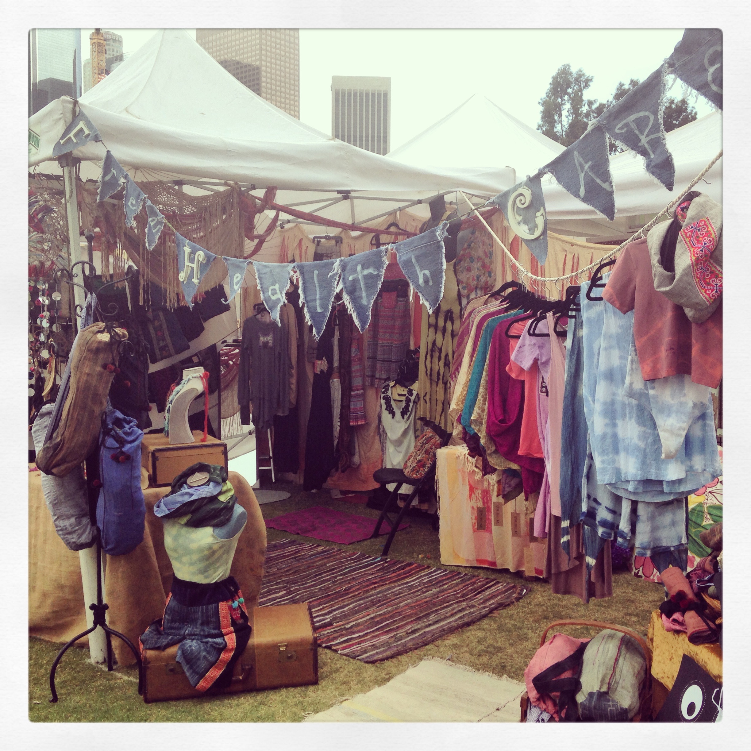 My line of clothing and textiles bought around the world. Occasionally, I work art festivals.