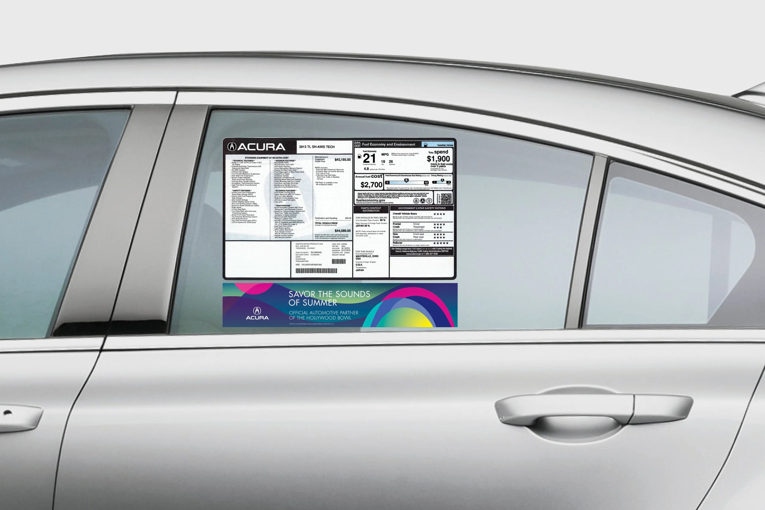  Acura/Hollywood Bowl Window Clings 