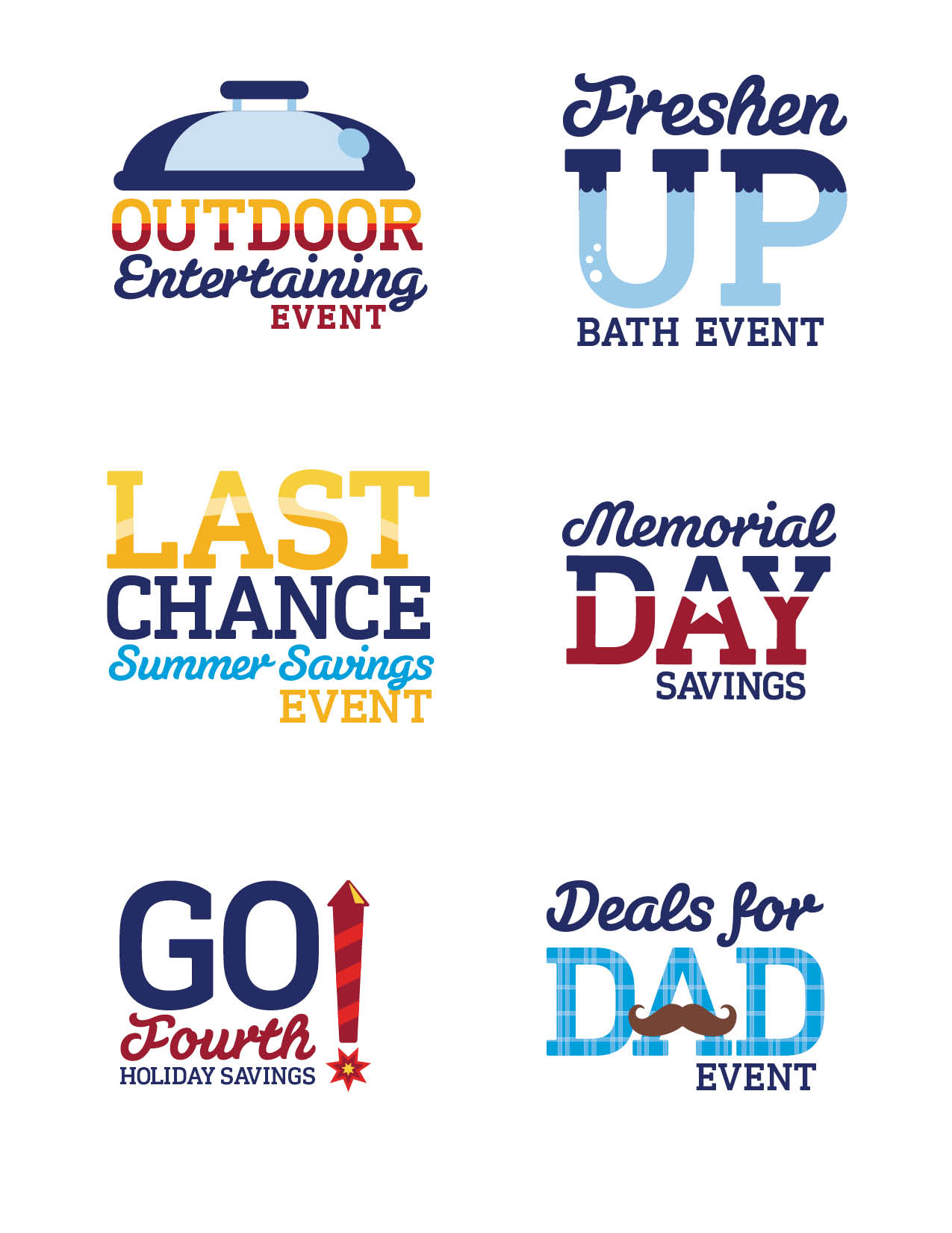 A series of retail event icons designed to bring a fresh, whimsical energy to each holiday. Logo Design