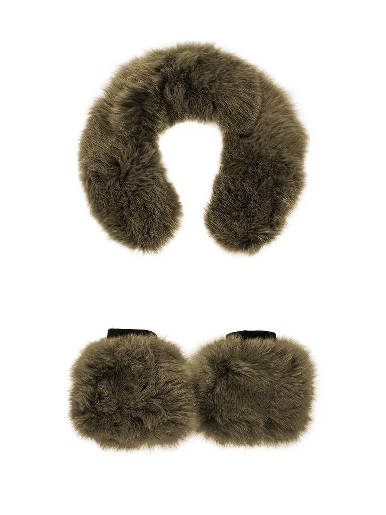 Removable Fur Cuff & Collar Set in Khaki by Therma Kota