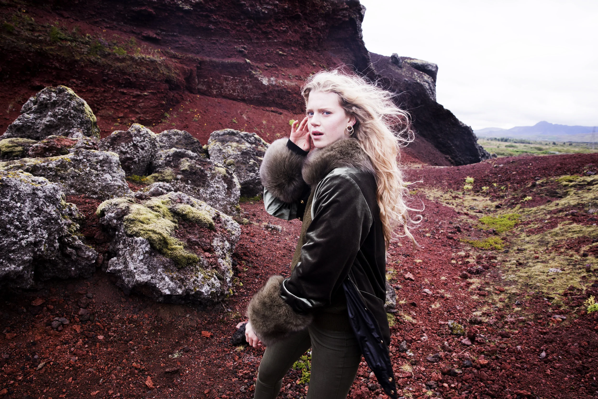 HELGA Reversible Long Bomber in Moss Velvet from Therma Kota Made in Canada