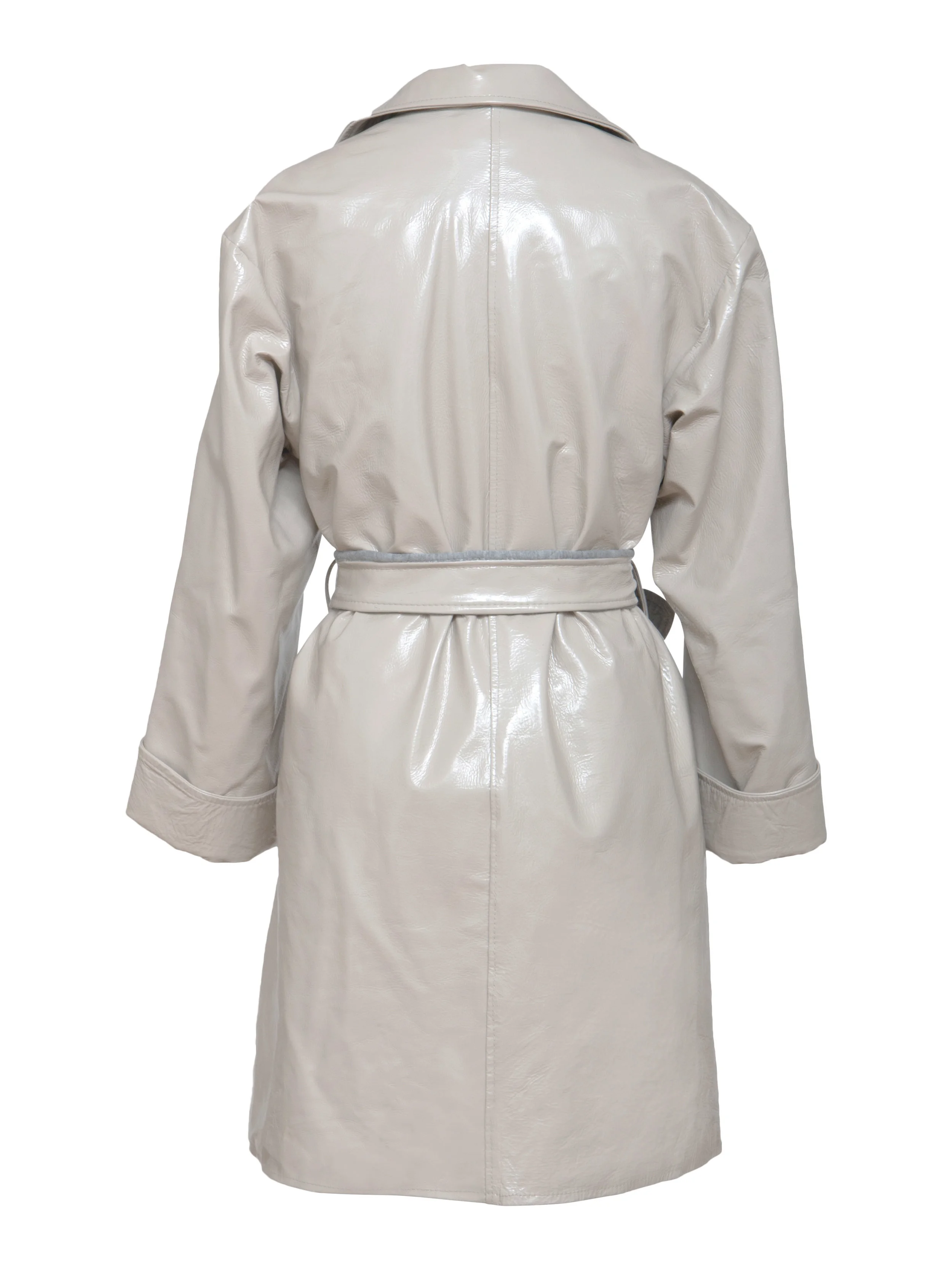 THELMA Trench Coat in Oat Patent Leather by Therma Kota