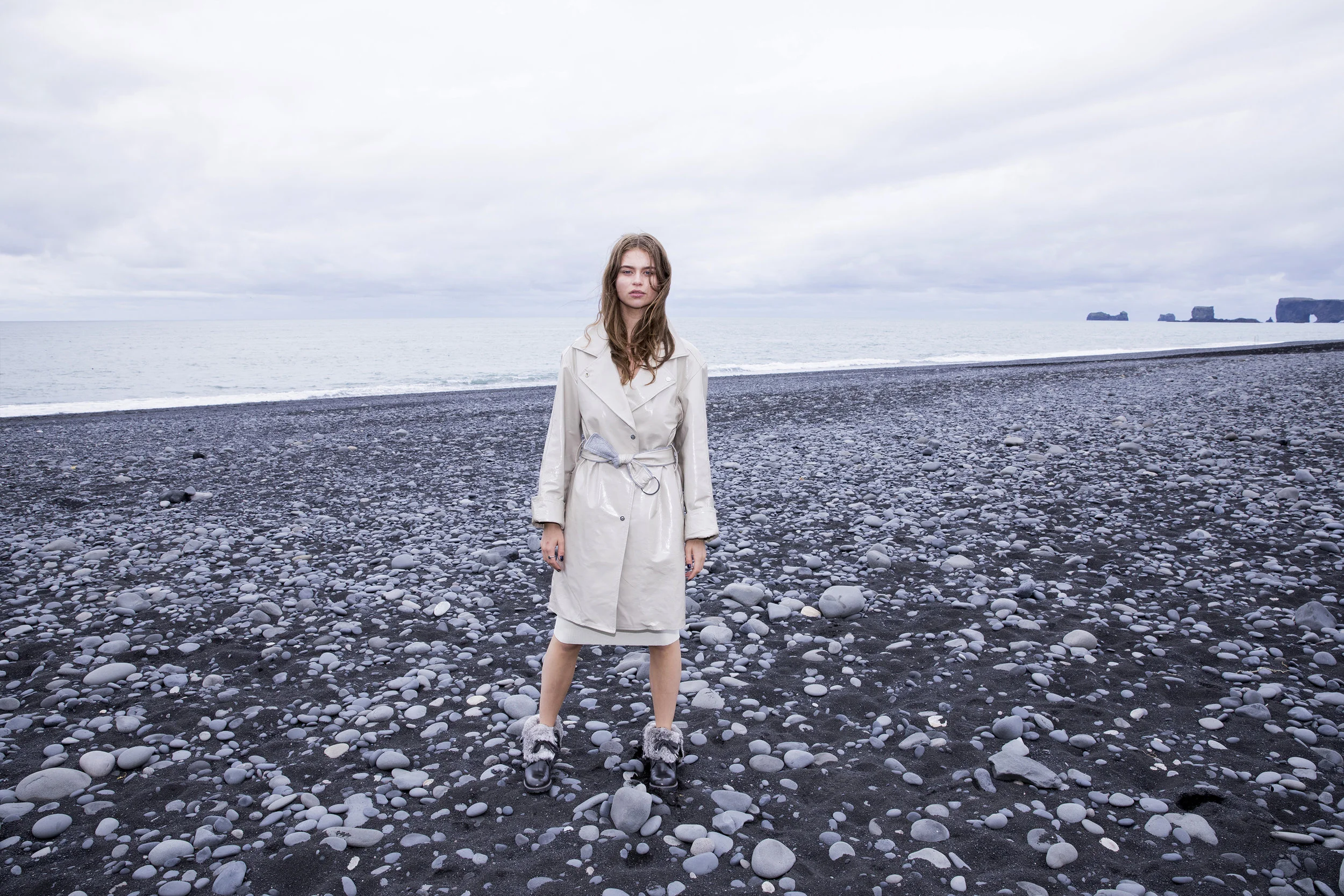 THELMA Trench Coat in Oat Patent Leather by Therma Kota