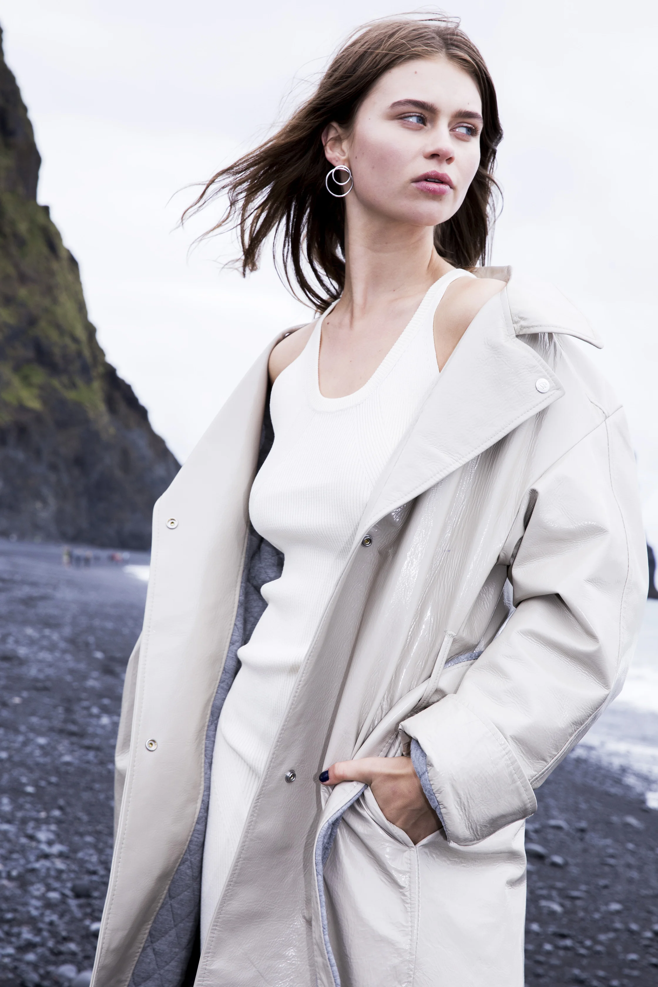 THELMA Trench Coat in Oat Patent Leather by Therma Kota