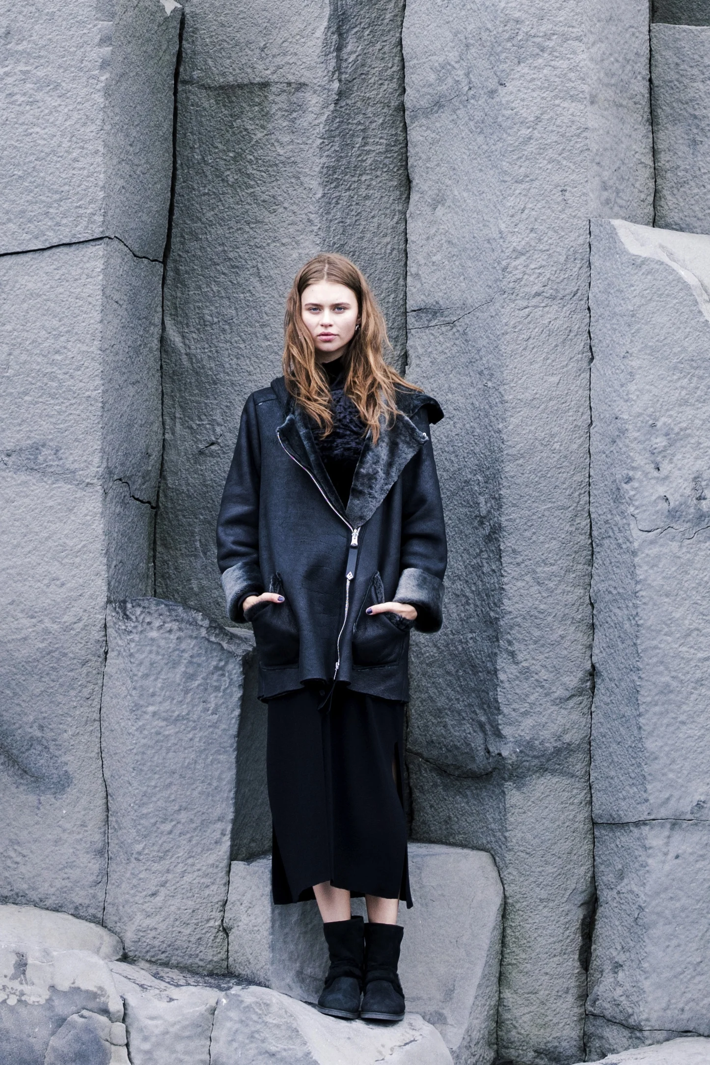 SILJA Hooded Shearling Jacket in Lava from Therma Kota