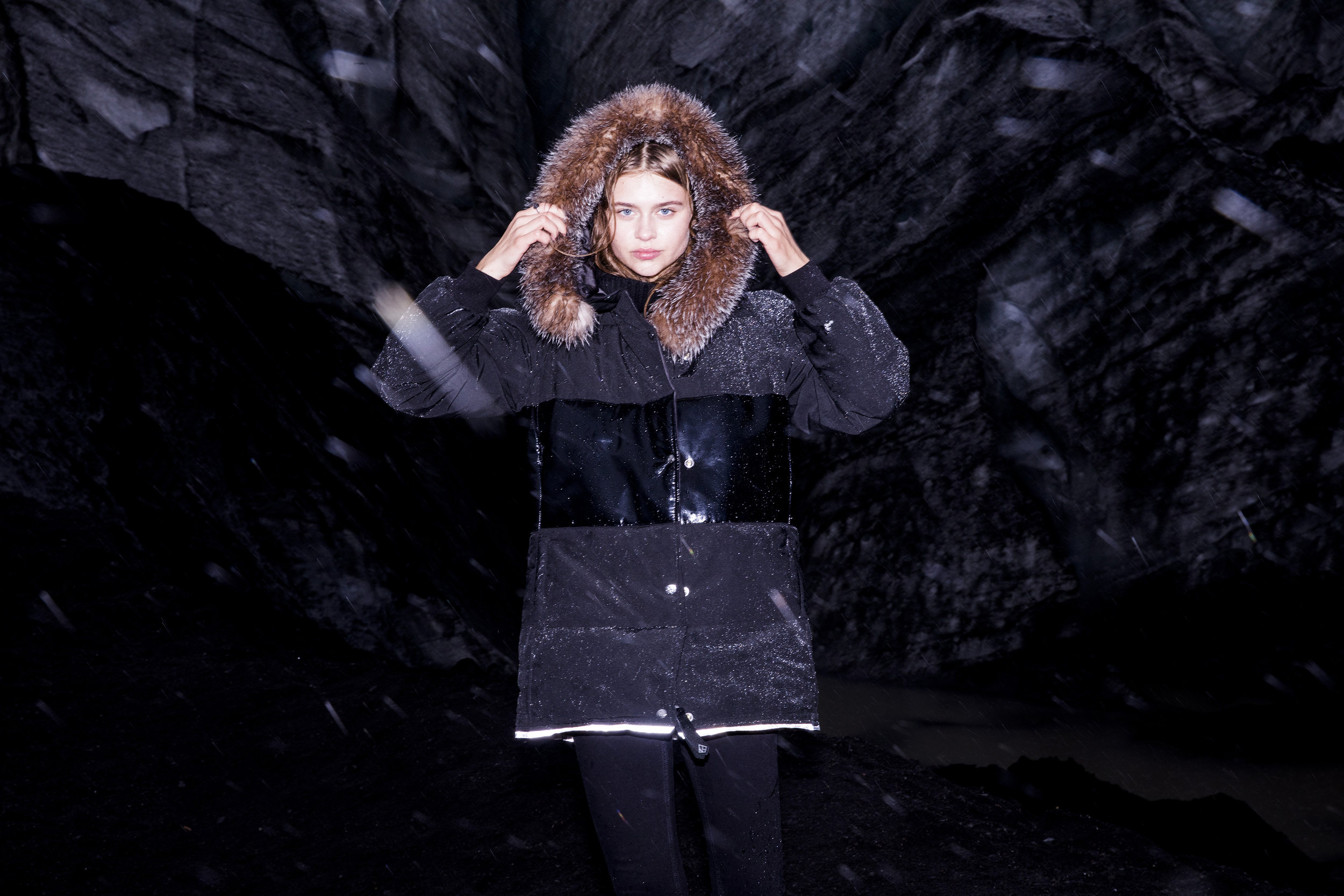Saga Parka in Black with Patent Leather by Therma Kota