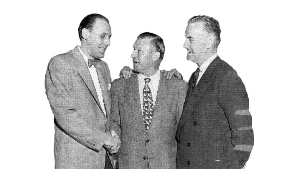  Bavasi with Dodgers Manager Chuck Dressen (center) and VP Fresco Thompson. 