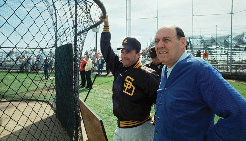  Bavasi with Padres Manager Preston Gomez at San Diego’s first spring training camp, Yuma, Ariz. 