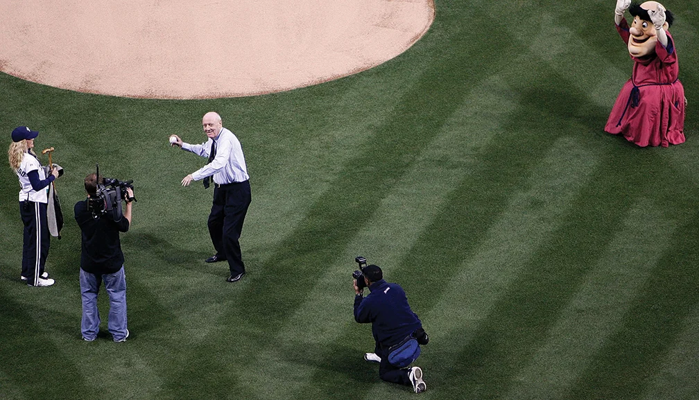  Bavasi preparing to throw out the first pitch at Petco Park. Throughout his life, Bavasi relished every aspect of the game he loved. 
