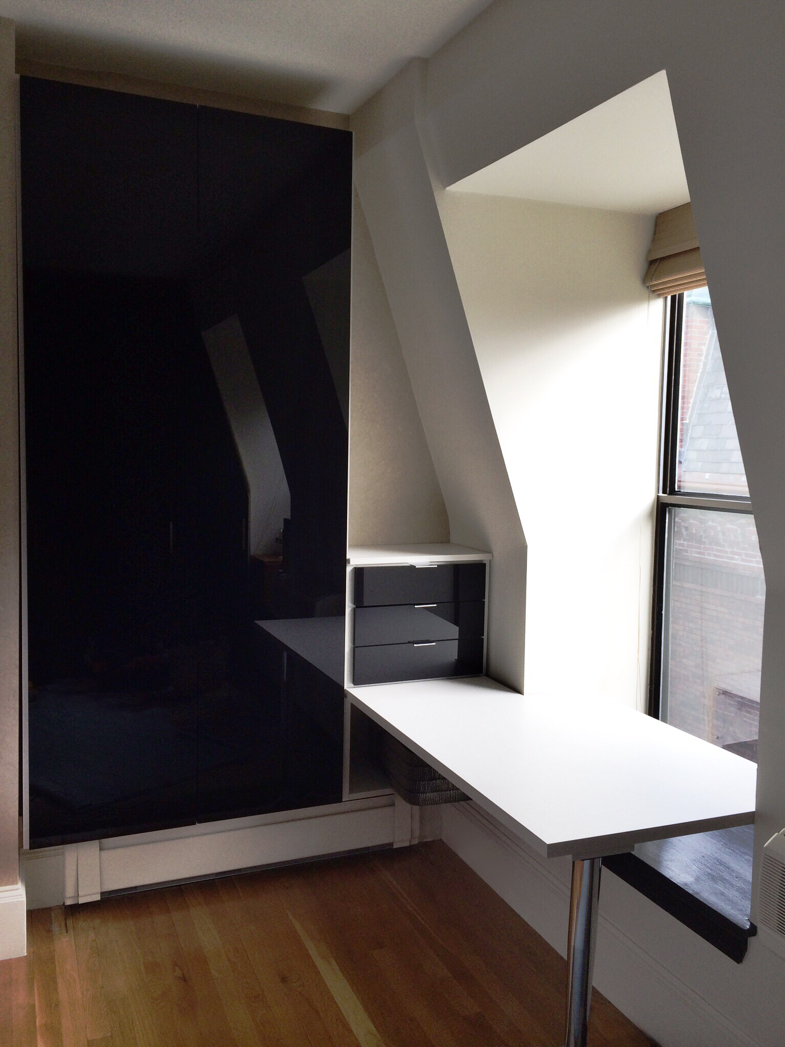 Custom Floating Shoe Closet with Built-In Vanity