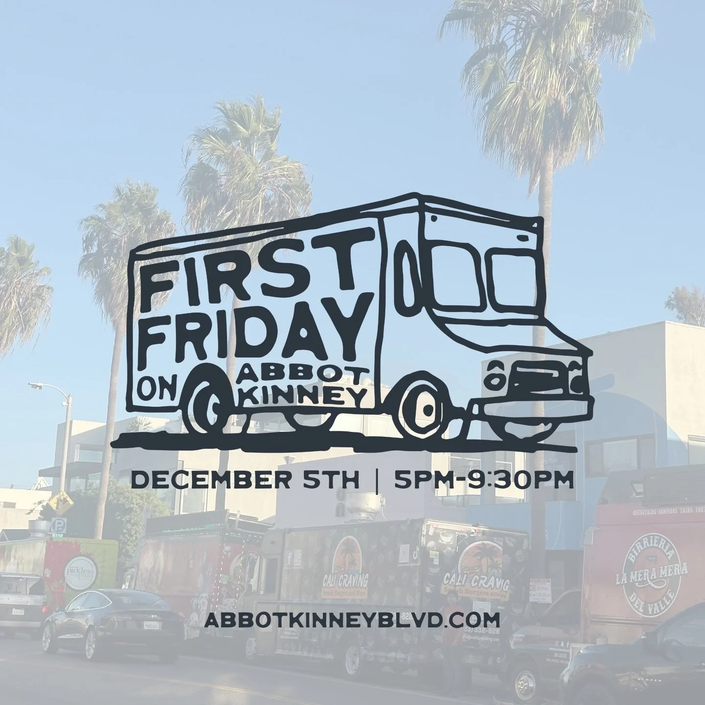 Save the date for next month&rsquo;s First Friday! We&rsquo;ll be back on Abbot Kinney with the best food trucks in LA!!! Stay tuned for the rest of the lineup ✨

#abbotkinney #firstfriday #venicebeach @akfirstfriday