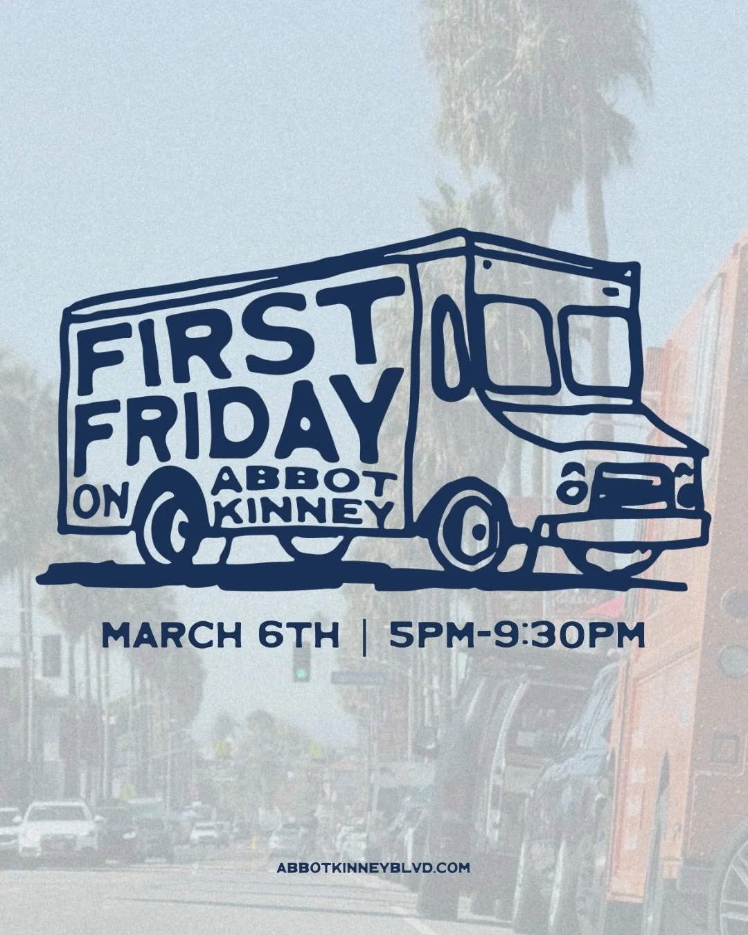 SAVE THE DATE! Next month&rsquo;s First Friday is March 6th! We&rsquo;re back with LA&rsquo;s favorite food trucks 🫶 Stay tuned for the rest of the lineup!

#abbotkinney #firstfriday #venicebeach @akfirstfriday