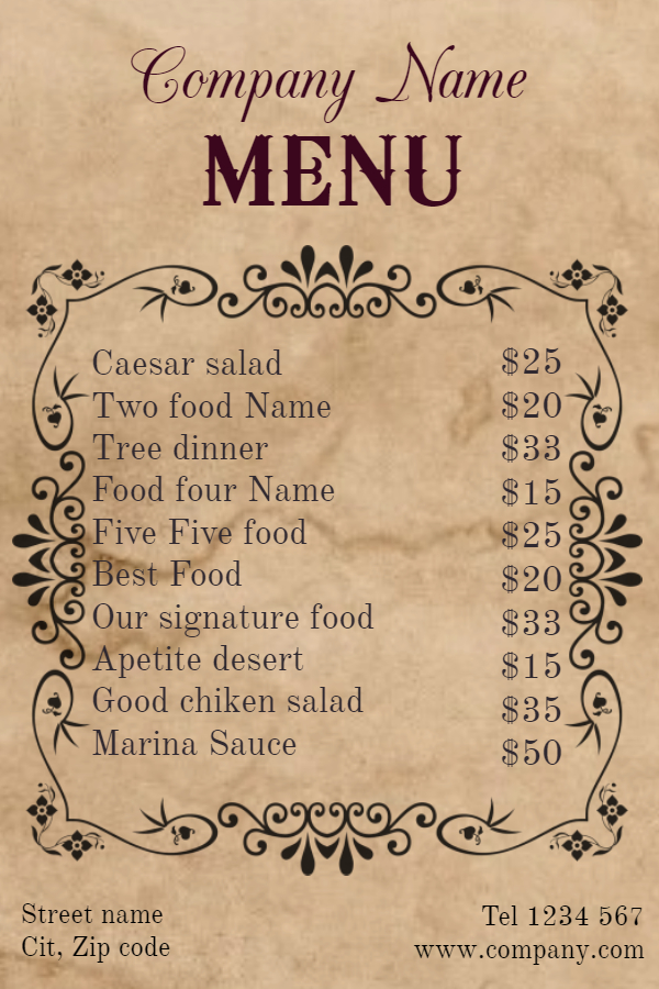 Vintage Menu