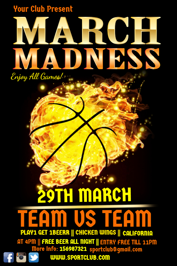 March Madness yellow flyer template