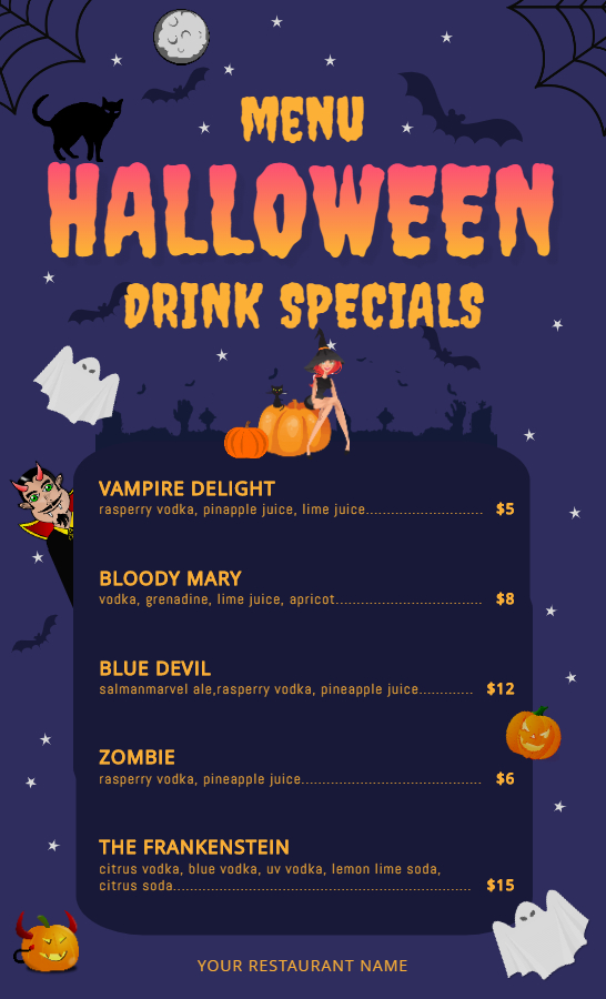 Halloween drinks menu