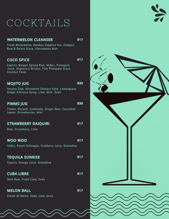 Cocktail menu