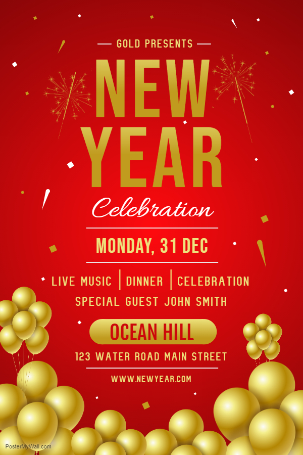 New Year Party Glossy Red Poster