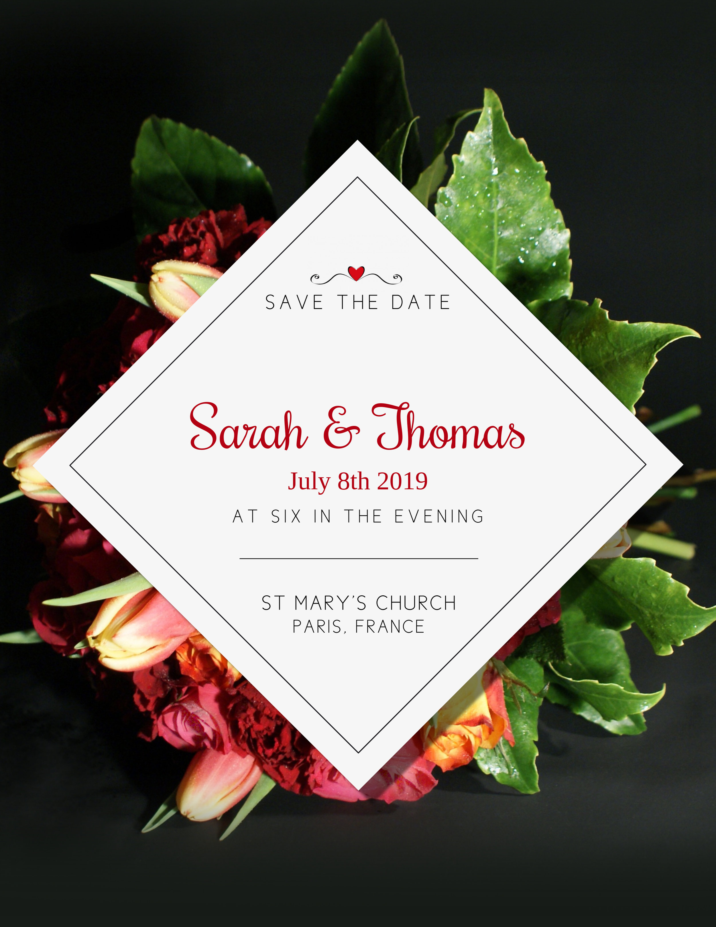 Black save the date invitation