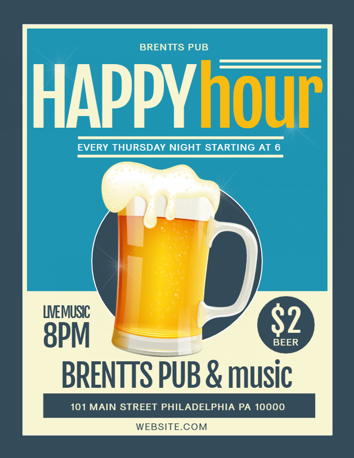 80's happy hour flyer design