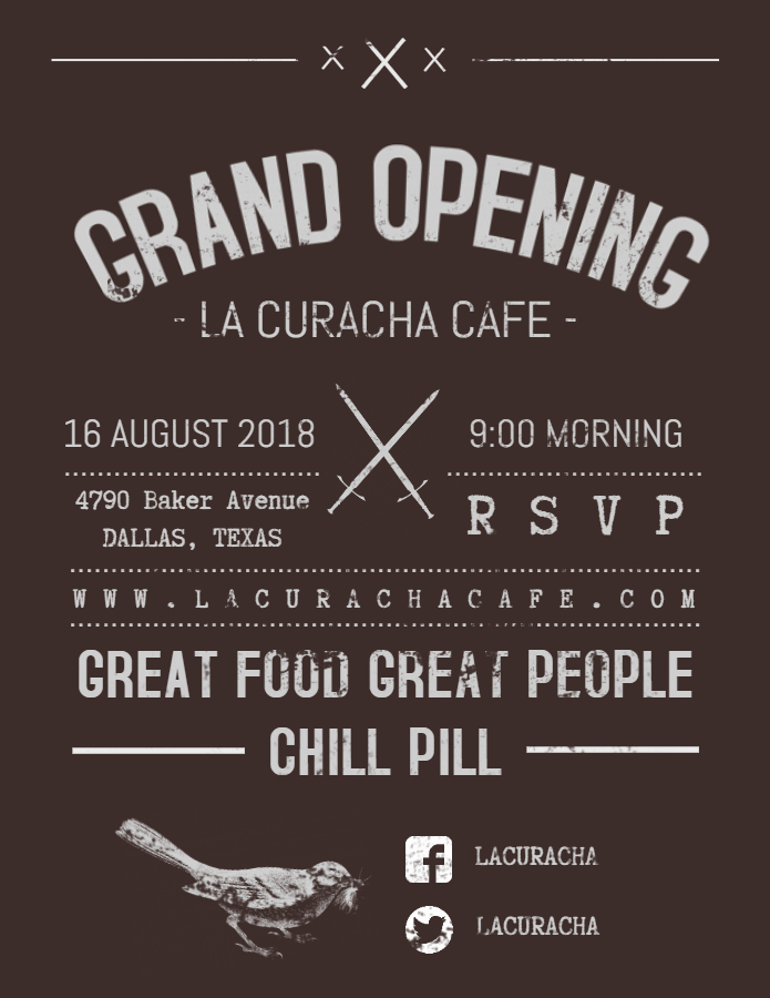 80's cafe grand opening flyer