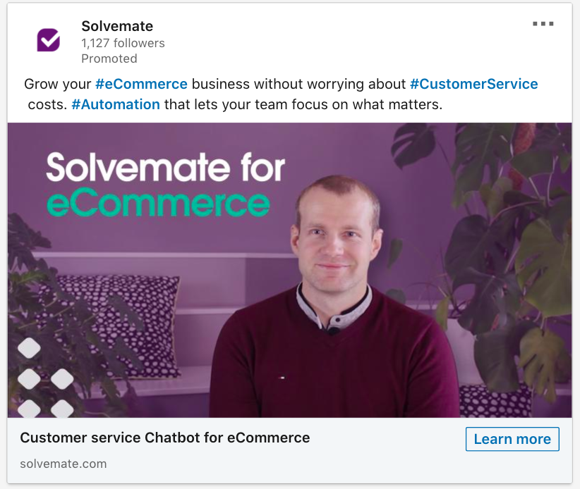 Solvemate uses a couple of sentences to explain how the customer’s business can benefit from using the automation tool.