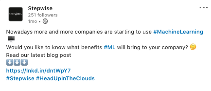 Stepwise tries to induce a sense of urgency by saying that companies are increasingly using machine learning. Then it goes straight into a call to action with a question.