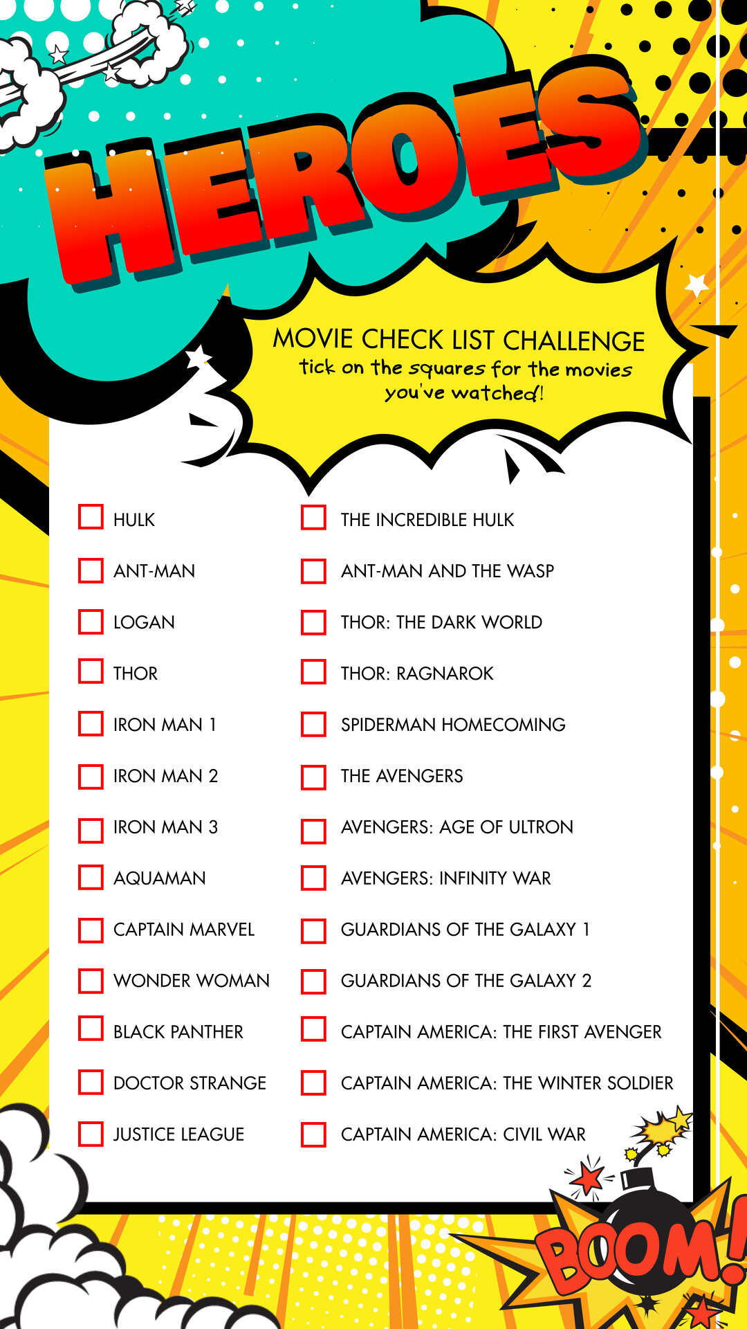 Superheroes checklist Instagram Story