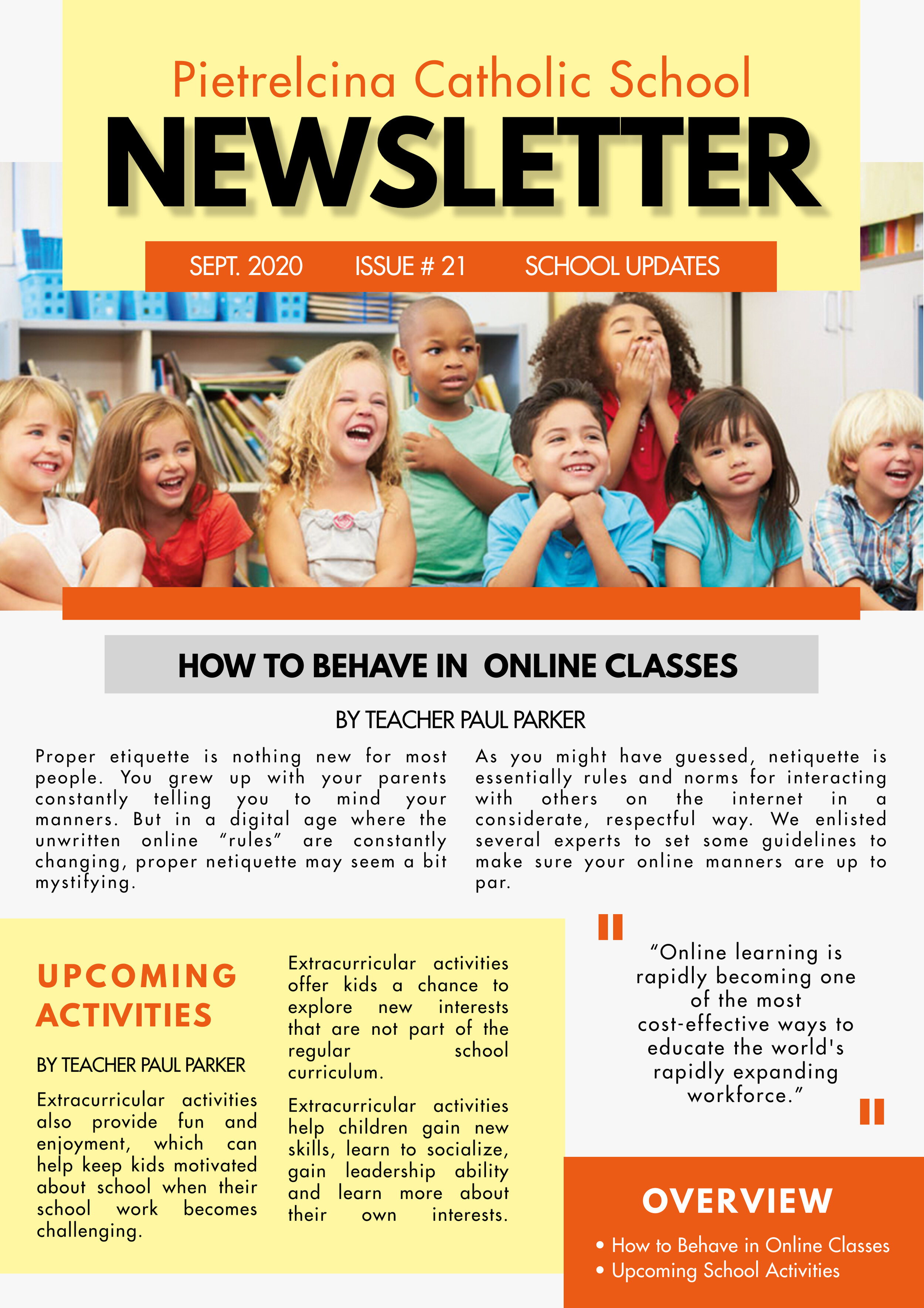 Religious school newsletter