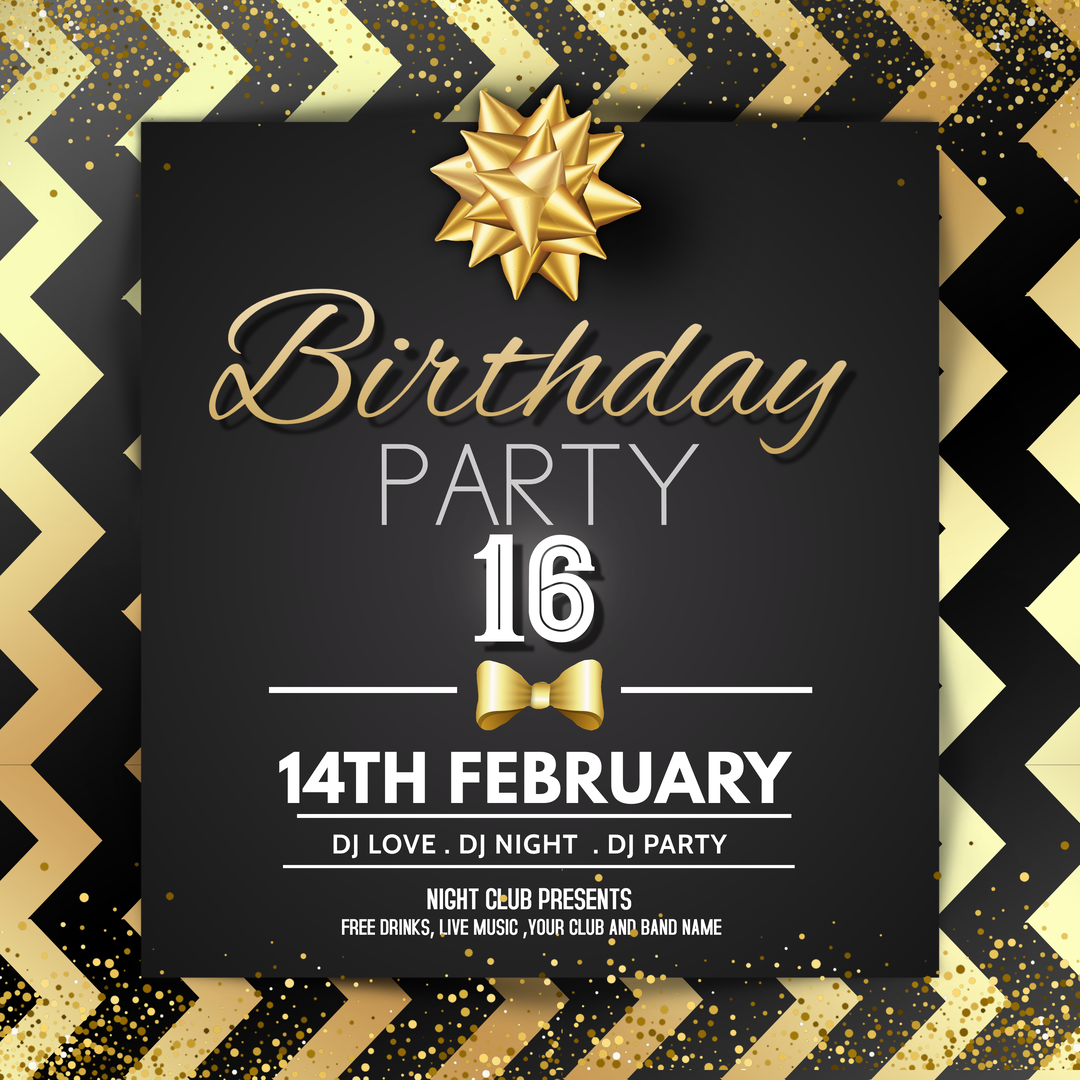 Black and gold birthday invite image