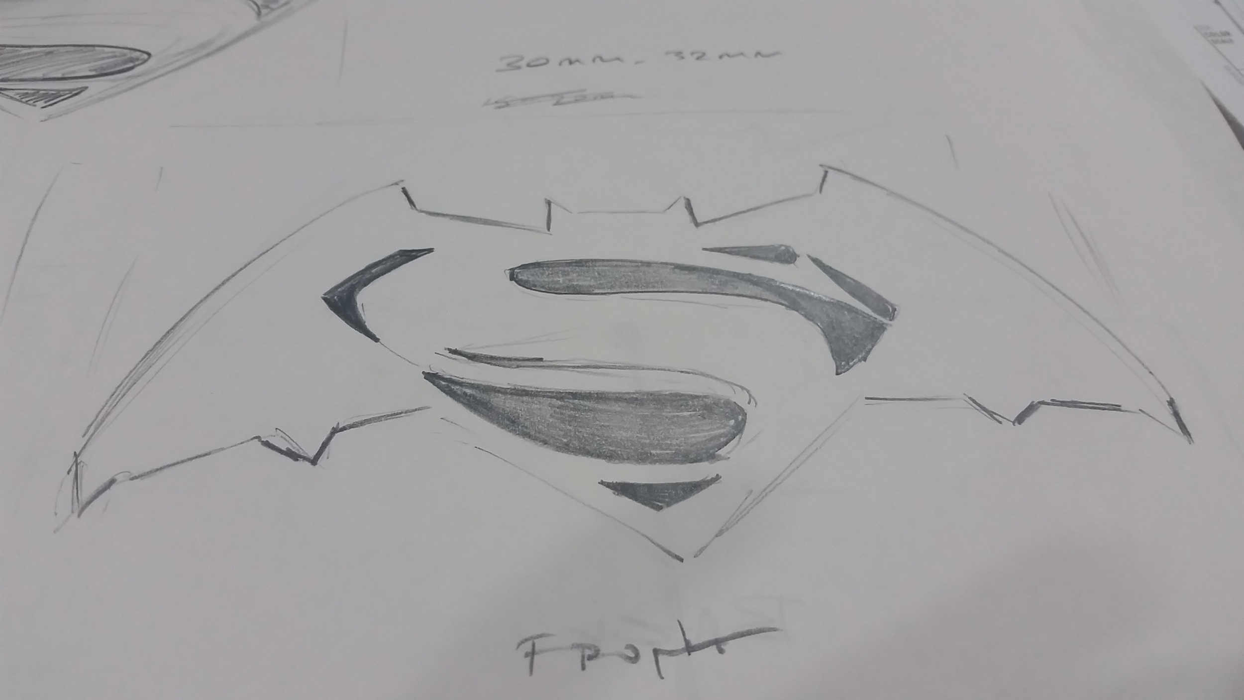 First Draft Sketch of Batman v Superman Logo