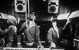 Left to right : Malcolm Cecil, Stevie Wonder, and Robert Margouleff at Record Plant Studios