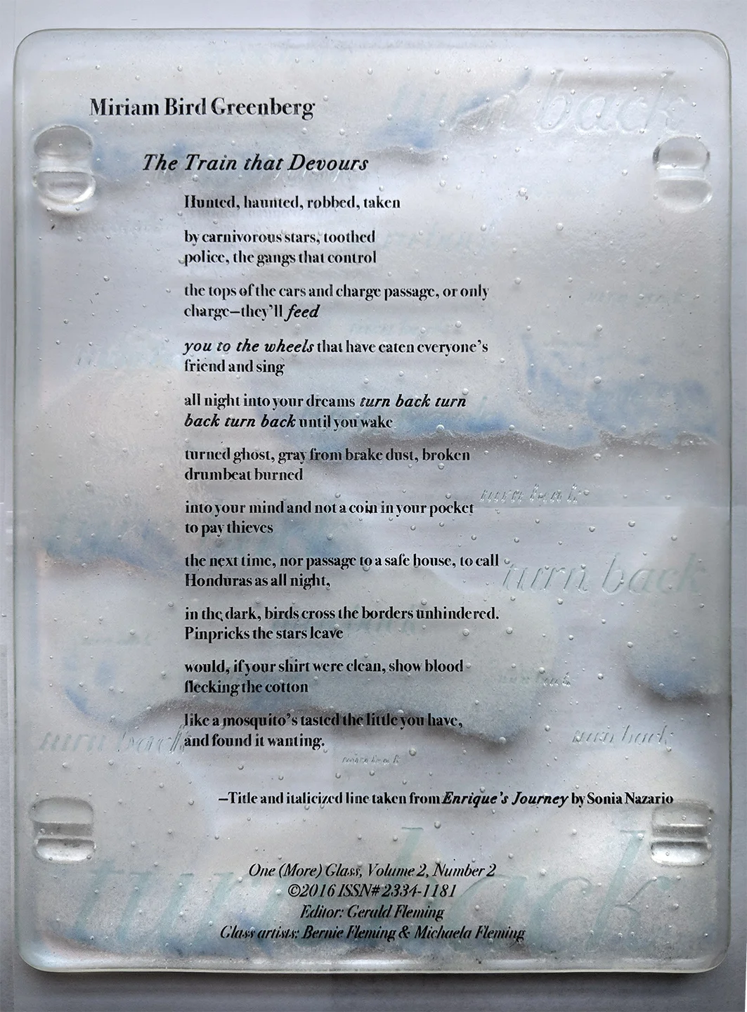 "The Train That Devours": Limited Edition Broadside YEAR: 2016 PUBLISHER: One (More) Glass DROP ME A NOTE if you're interested in purchasing this one & I'll fill you in on the details.