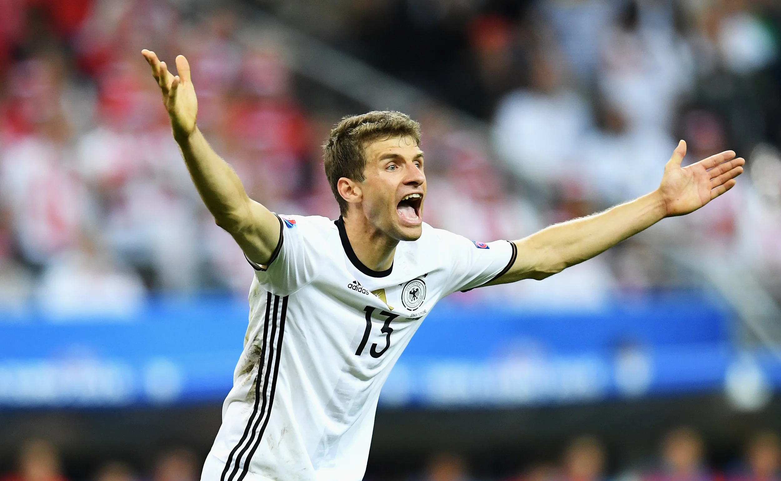 Thomas Müller er stadig målløs i EM-sammenhæng, mens han har scoret hele ti mål i VM-turneringerne. Foto: Matthias Hangst/Getty Images
