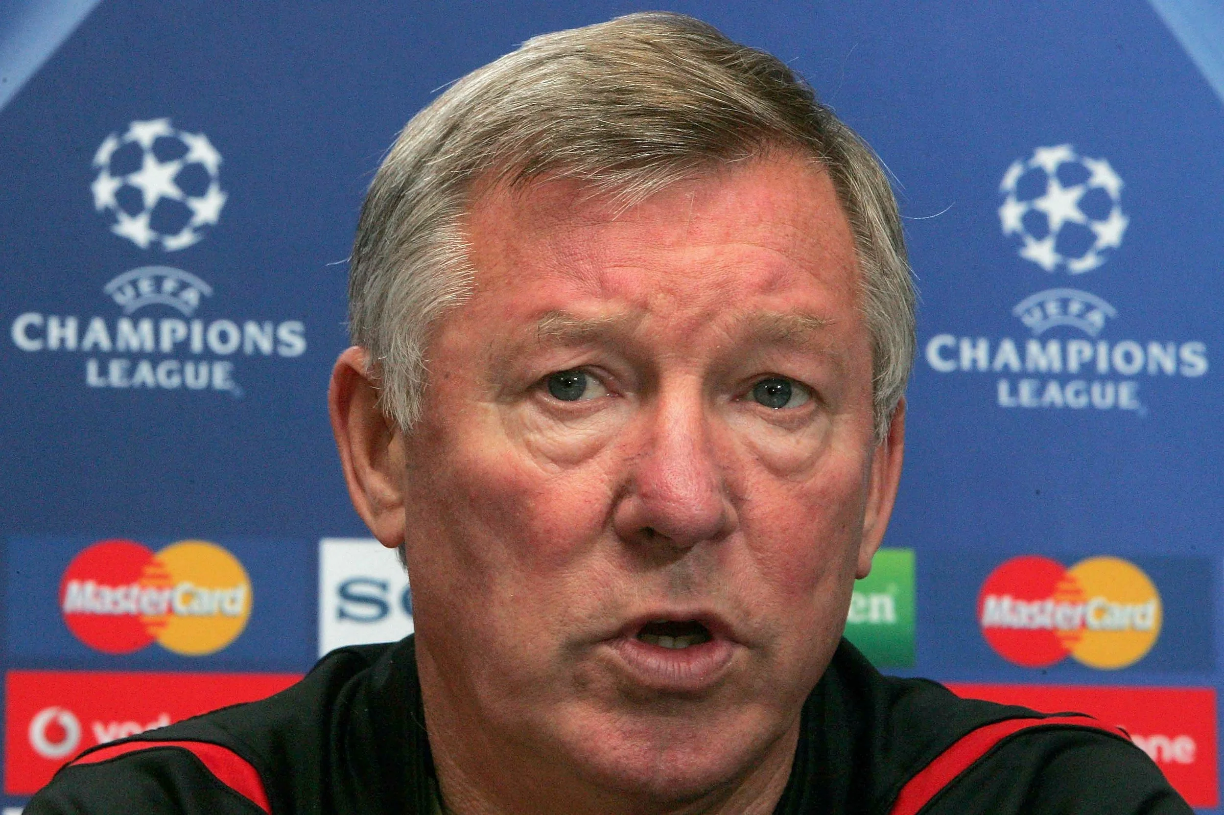 Sir Alex til pressemøde i Parken i 2006 før mødet med FC København. Foto: Getty Images/Matthew Peters.