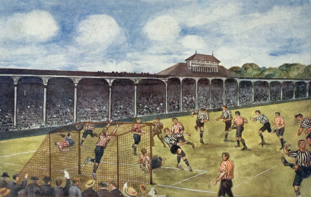 Billedet er fra omkring 1904 og viser en kamp mellem Newcastle og Sunderland på St. James Park. 
