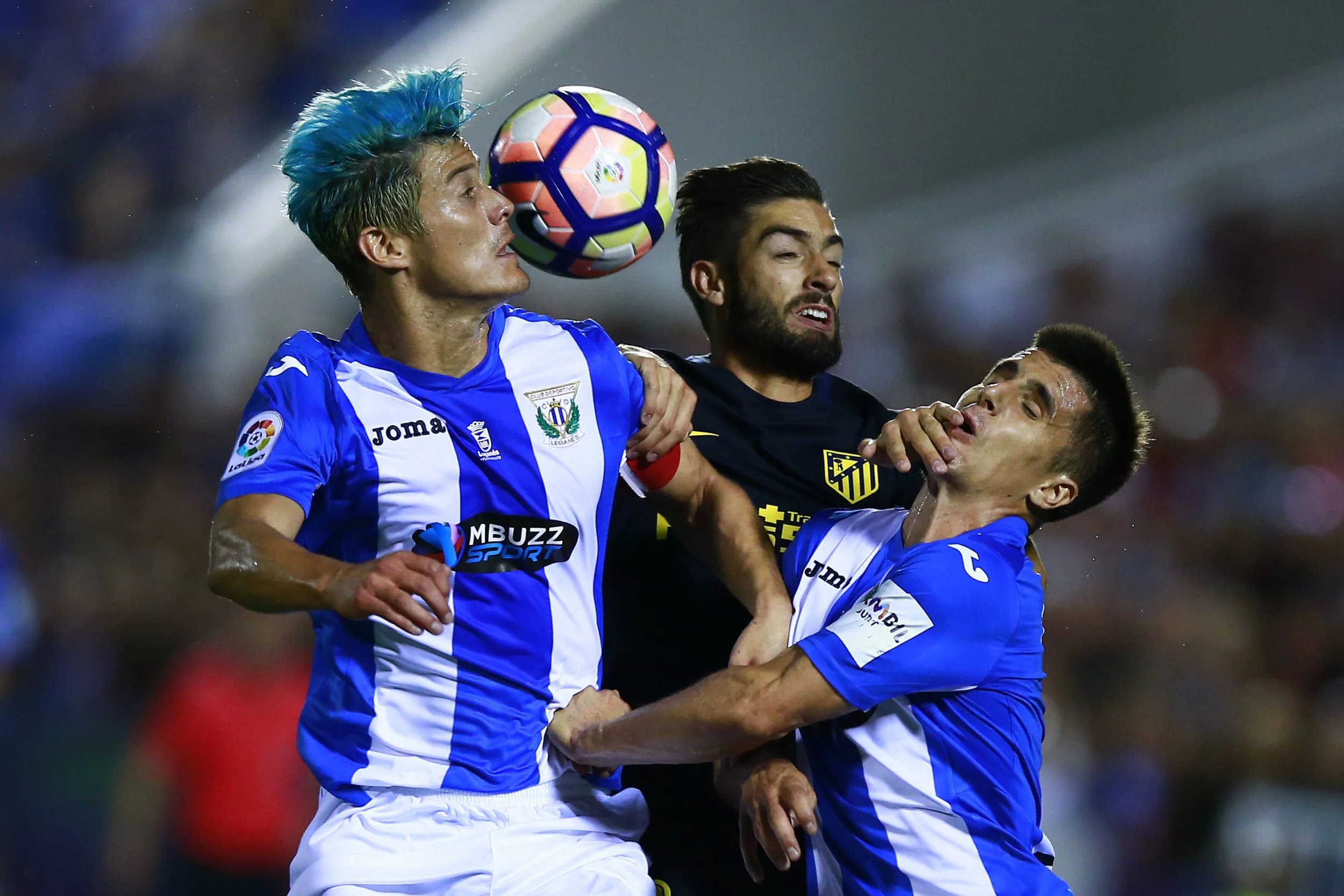 Martín Mantovani med håret i Leganès-farver. Foto: Getty Images