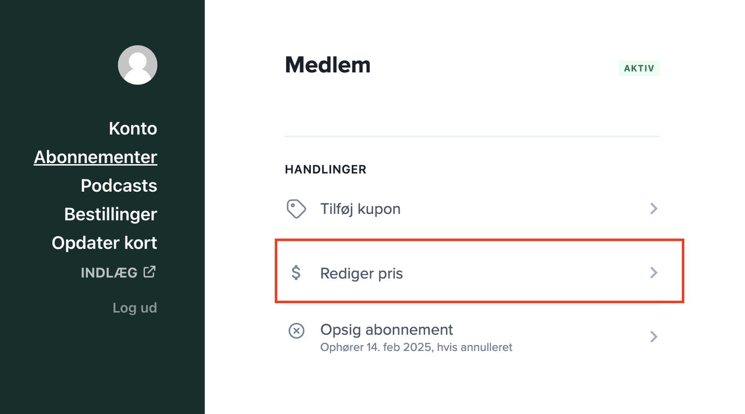 Find Rediger pris under dit abonnement