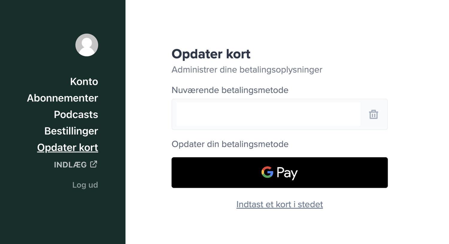 Opdater eller tilføj betalingskort