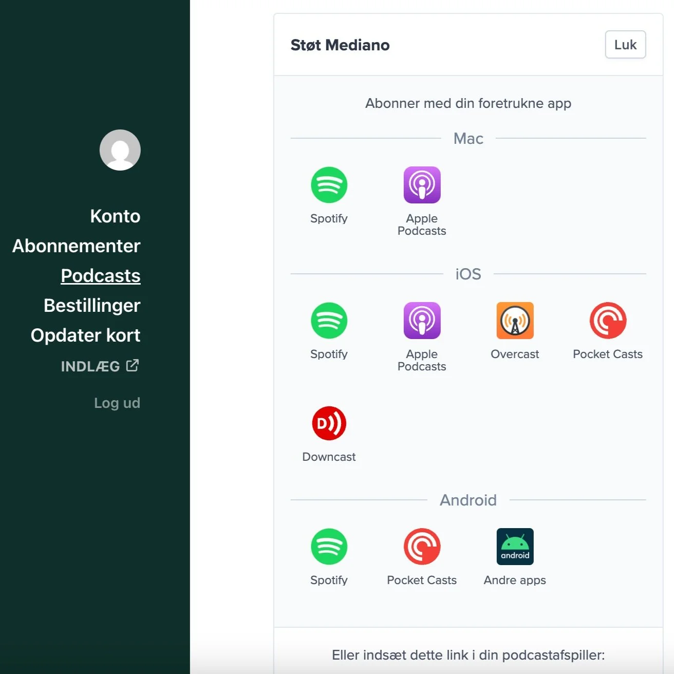 Oversigt over muligheder for at lytte i en podcastapp