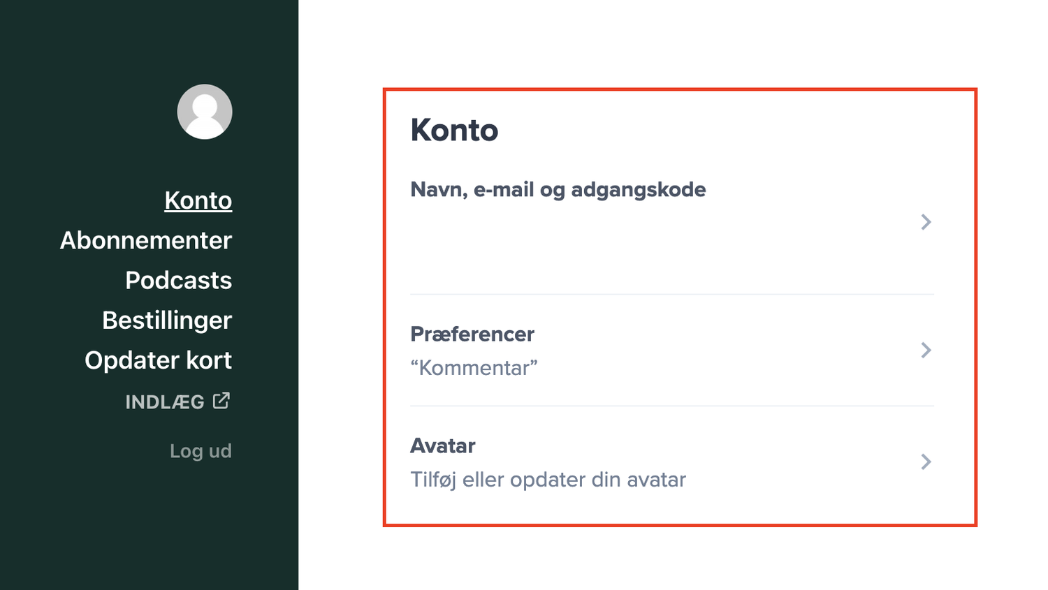 Rediger dine personlige oplysninger på kontoen