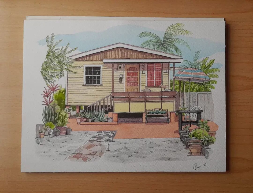 Had the pleasure of being commissioned to paint this lovely house. 

Swipe for process! &gt;&gt;&gt;
.
.
.
.
#illustration #painting #watercolor #watercolorpainting #inkdrawing #mixedmedia #architecture #woodenhouse #caribbeanarchitecture #grenada