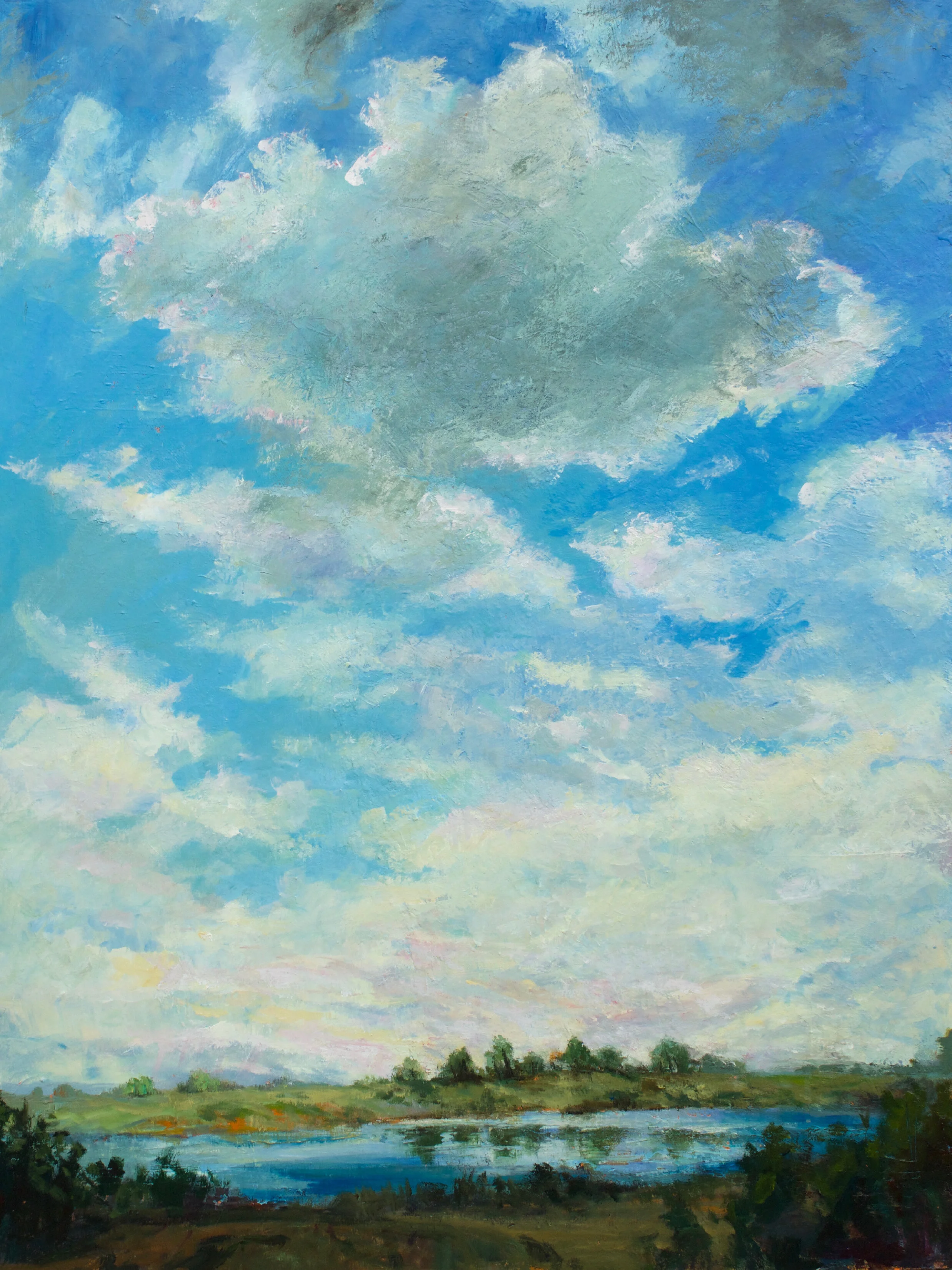 You watched the skies, wrung colour from white, picked out purple, vermillion, ochre, and the shadow grey of water that floated in the veils and haze arching over the prairie girl painting the blues. Introspection 48 x 36 Painted on Cradled Board $3300 =GST This painting is available