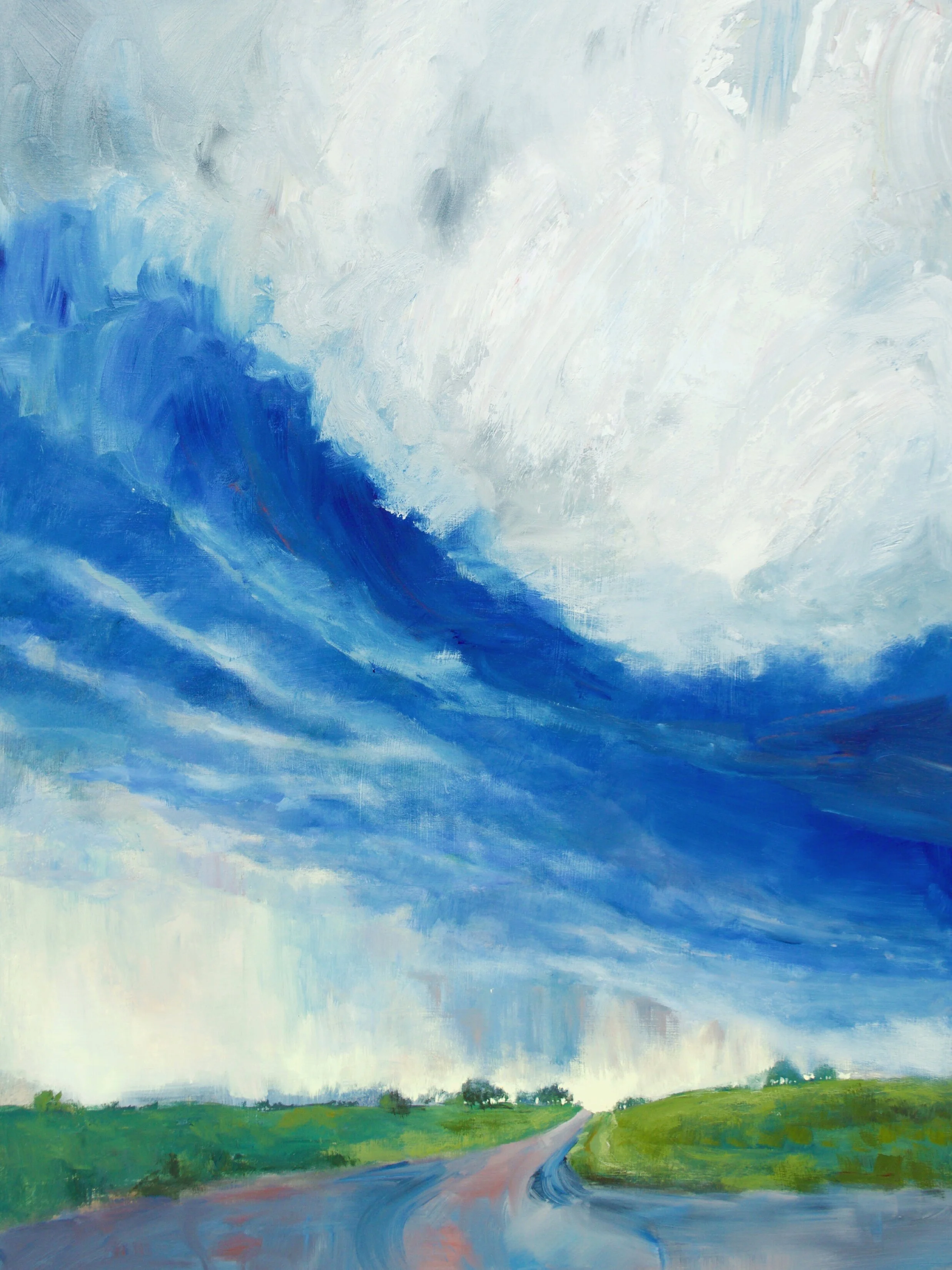 Whether evanescent mist, growling thunderheads, or cantering horsetails, you built them up in layers, in bold strokes, the paint thick. Time to Take Shelter 48 x 36 inches Painted on Cradled Birch Panel $3300+GST This painting is available