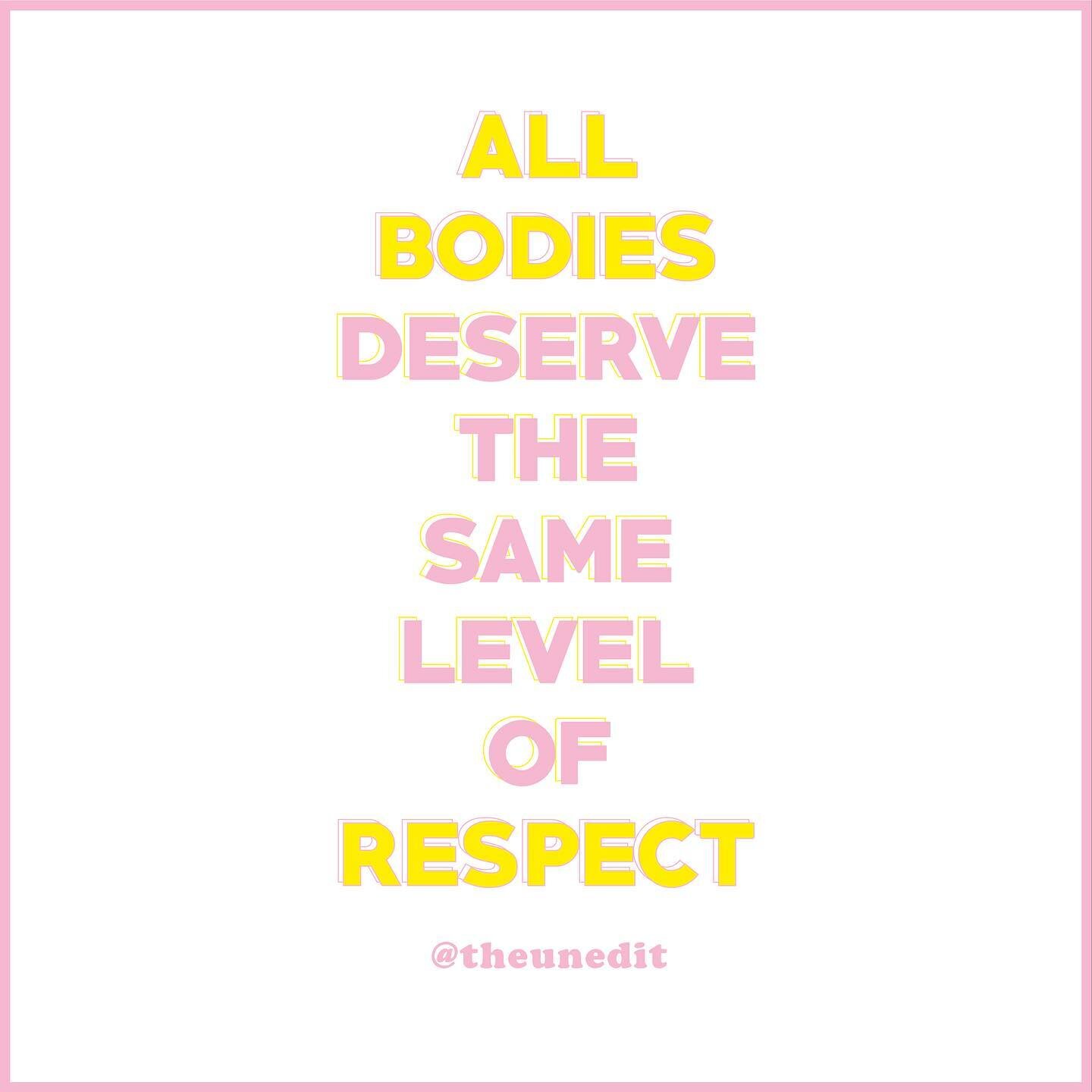 If your idea of body positivity doesn't include *all* marginalised bodies, then it's not body positivity 💗⁠
&bull;⁠
[image description: Pink and yellow text reading &ldquo;all bodies deserve the same level of respect&rdquo; on a white background wit