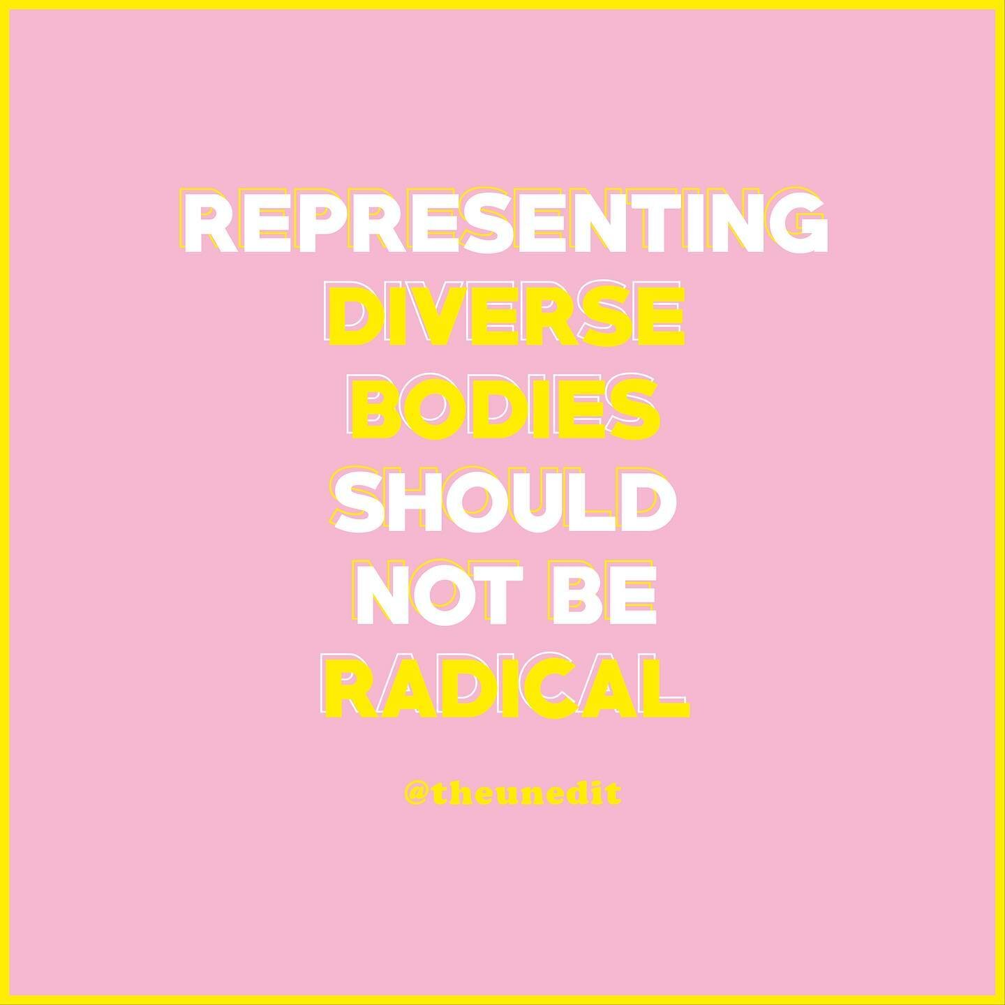 Who else is fed up of marginalised bodies being news when they're featured in a campaign or on the cover of a magazine? Body diversity should be an INDUSTRY STANDARD! ✨⁠⠀
&bull;⁠⠀
[image description: white and yellow text reading &ldquo;representing 