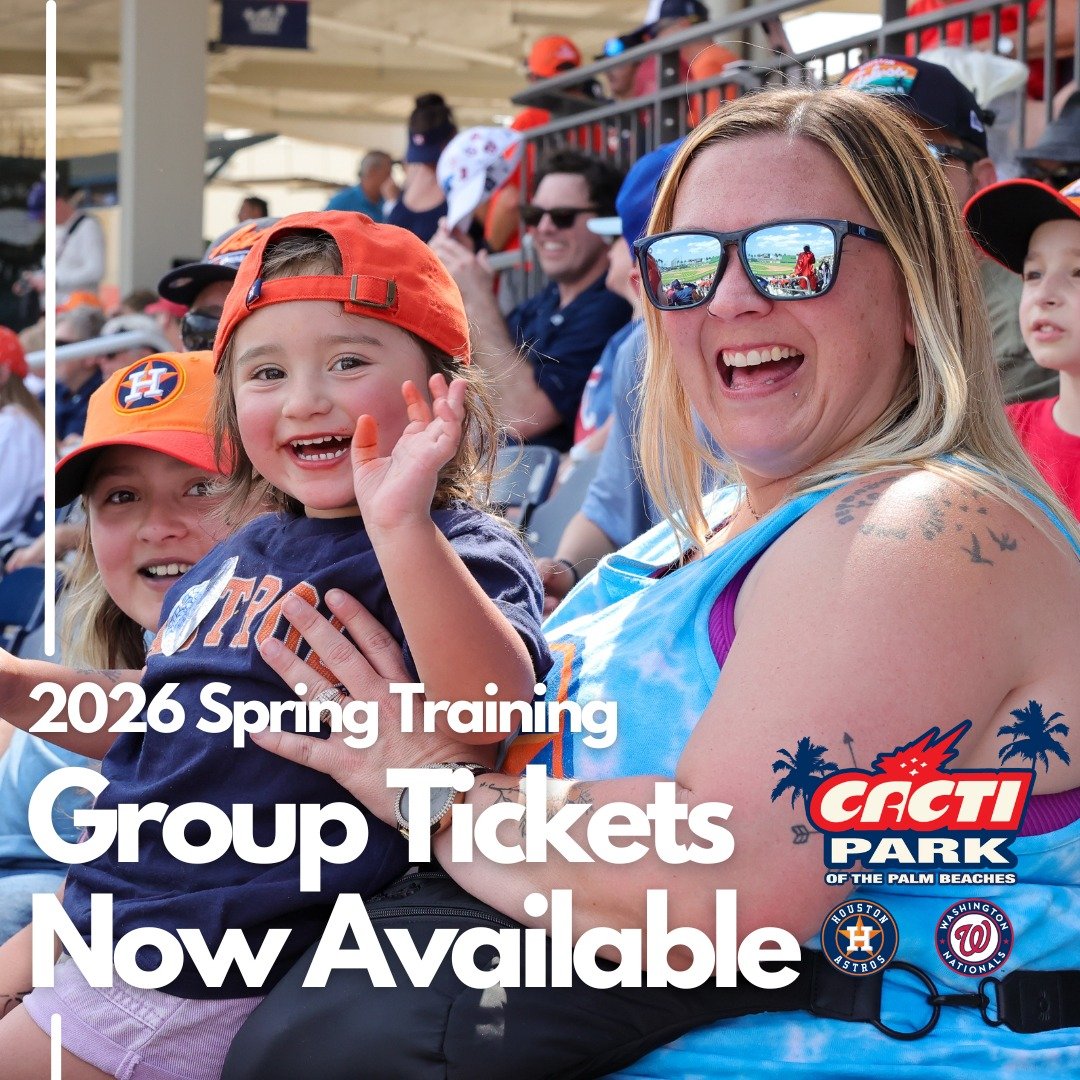 Game days are better together at CACTI Park! Group tickets are now available for parties of 1️⃣0️⃣ or more to see the @astros and @nationals for 2026 Spring Training.🌴Act fast and call or email us today! 

📱561.550.4487
📧 info@cactipark.com

#spri