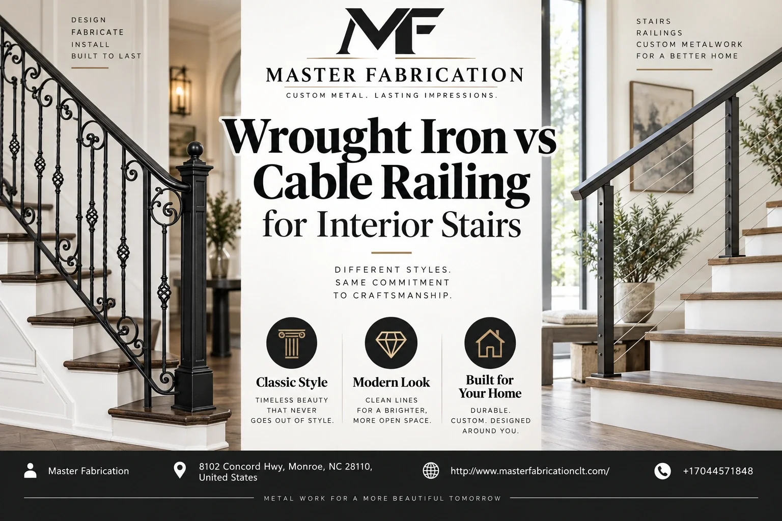 Wrought Iron vs Cable Railing for Interior Stairs