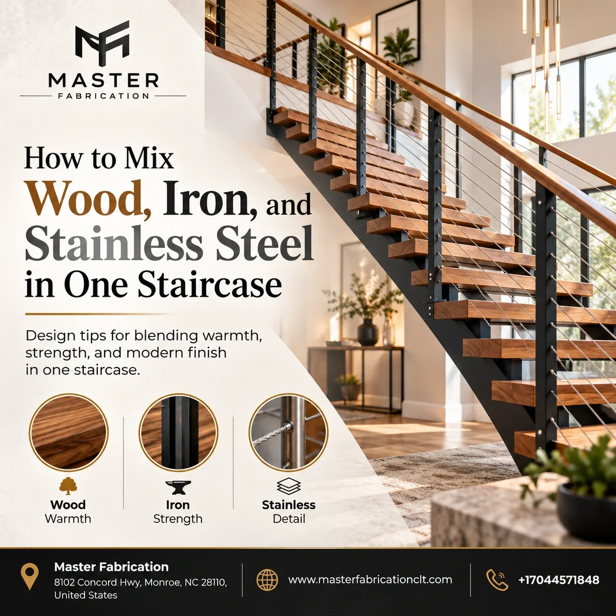 How to Mix Wood, Iron, and Stainless Steel in One Staircase