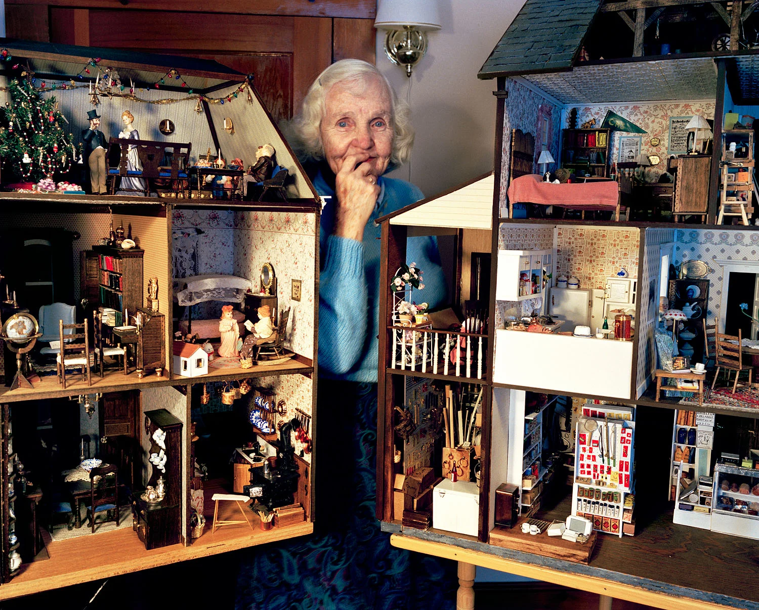 Woman with dollhouse interiors, Charlemont, MA, 2002